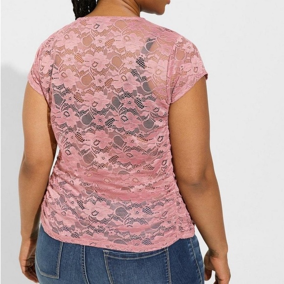 TORRID Stretch Lace Crew Neck Cinch Side Tee - Picture 2 of 5